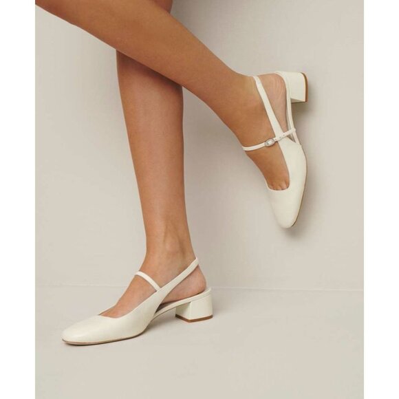 Reformation Maddox Slingback Heel White Leather Size 7 - Picture 1 of 6